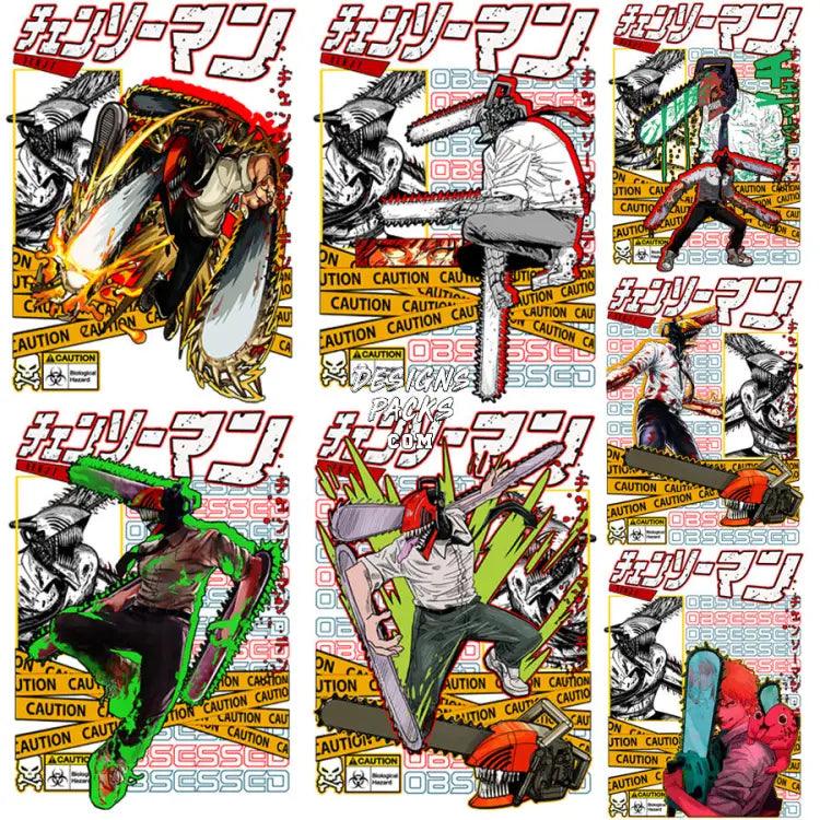 7 Chainsaw Anime Streetwear Designs Bundle Png + Psd