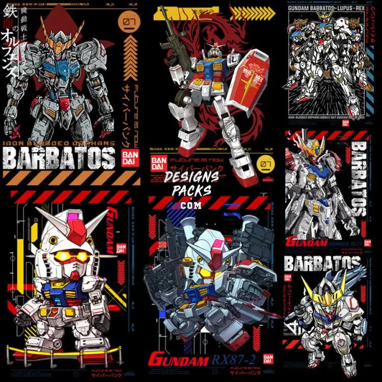 7 Robot Anime Streetwear Designs Bundle Png + Psd