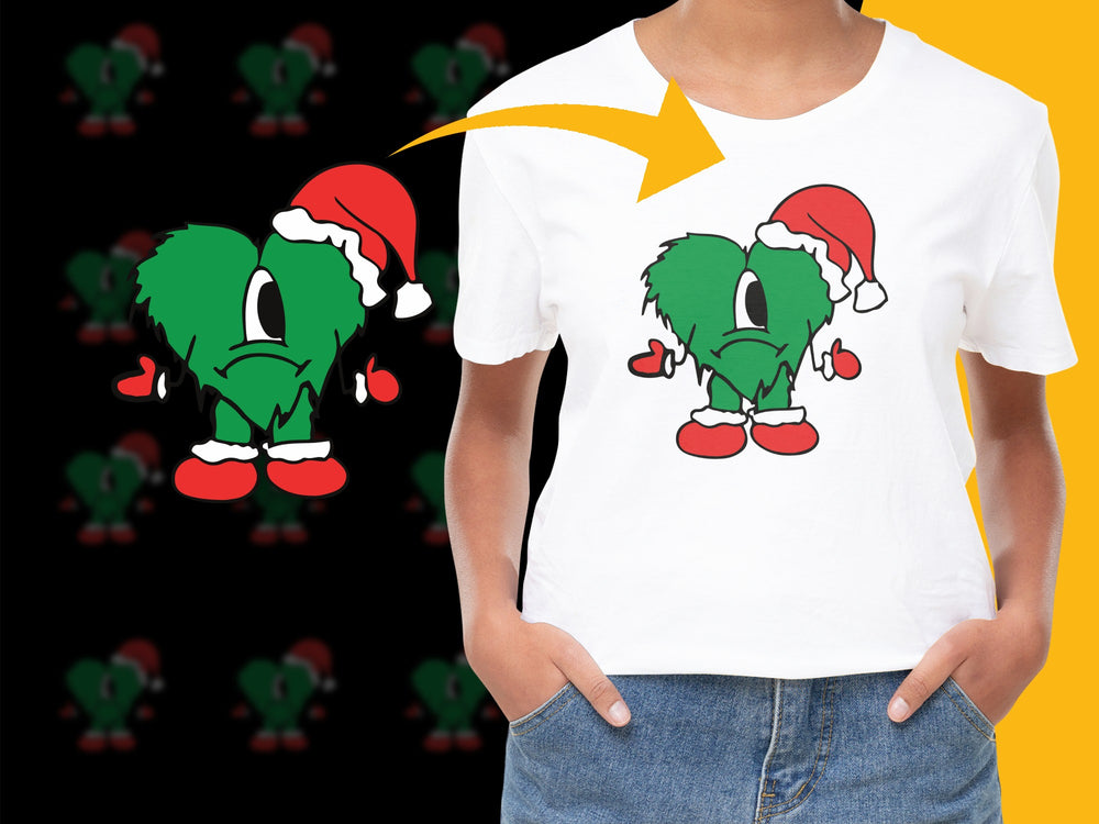 Christmas Grinch T-shirt, Funny Holiday Tee, Cute Santa Hat Graphic, Festive Green Monster Shirt