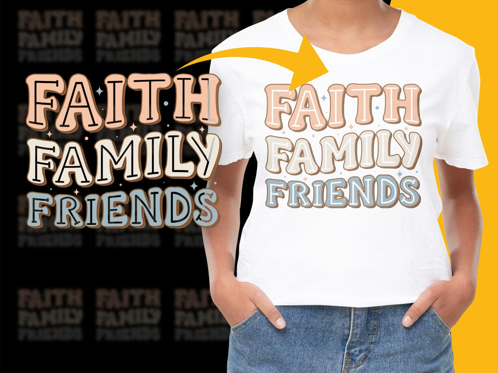 Faith Family Friends Inspirational Quote T-Shirt, Motivational Graphic Tee for All Ages, Casual White Top
