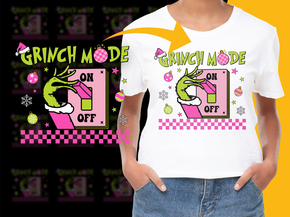 Grinch Mode On Off T-Shirt, Funny Christmas Holiday Graphic Tee, Festive Winter Apparel for Adults and Kids