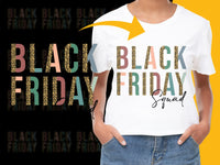 Load image into Gallery viewer, Black Friday Squad T-Shirt, Colorful Text Graphic Tee, Stylish Holiday Shopping Outfit
