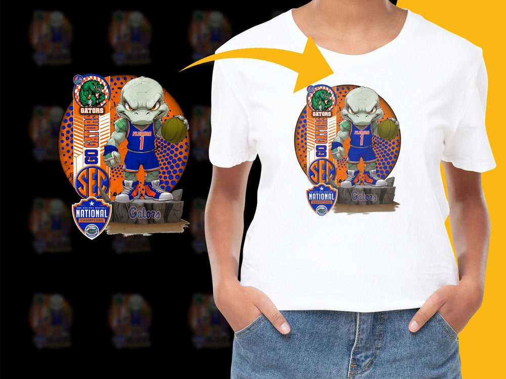 College Basketball Cartoon Gator T-shirt, Kids' Sports Fan Tee, Florida Sports Team Apparel