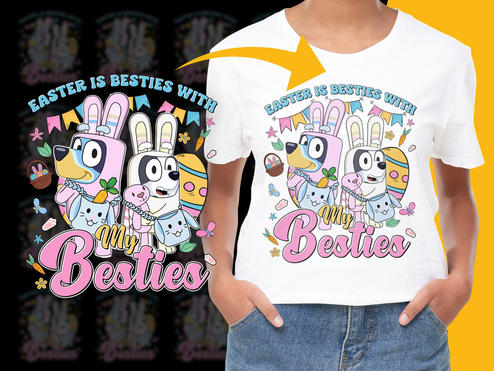 Easter Besties Graphic T-Shirt, Cute Rabbit and Chicks, Colorful Spring Festival Tee, Kids Easter Celebration Top