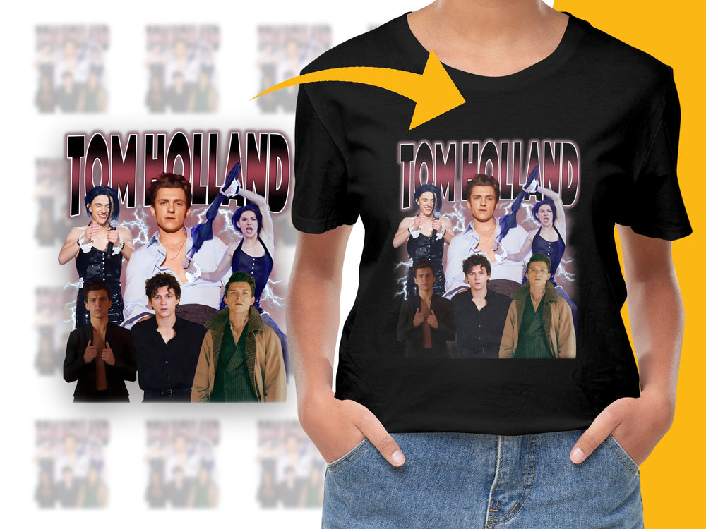 Tom Holland Fan T-Shirt, Collage of Movie Roles, Actor Tribute, Unisex Black Tee