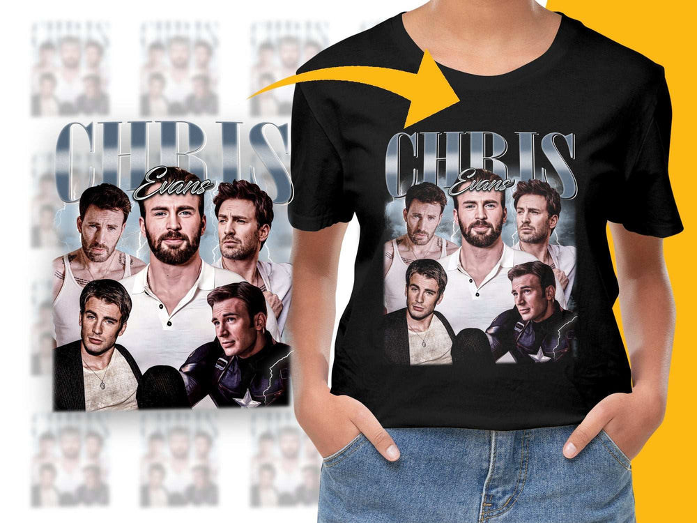 Chris Evans Photo Collage T-Shirt, Marvel Actor Fan Gift, Unisex Graphic Tee, Celebrity Shirt Design, Custom Apparel