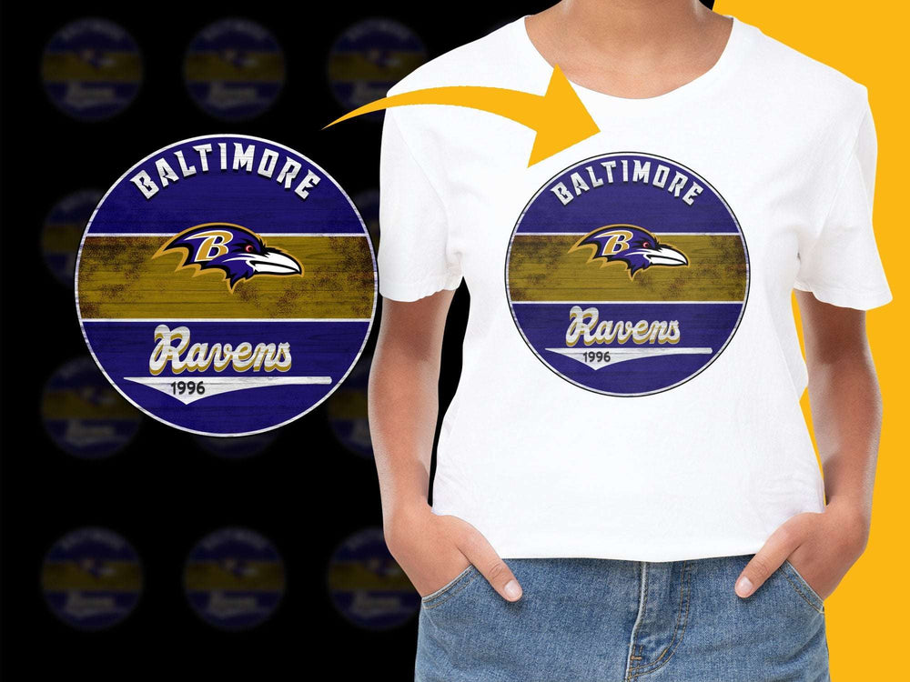 Baltimore Ravens T-Shirt 1996 Logo, Purple and Gold Graphic Tee, Football Fan Gift, Casual Sportswear
