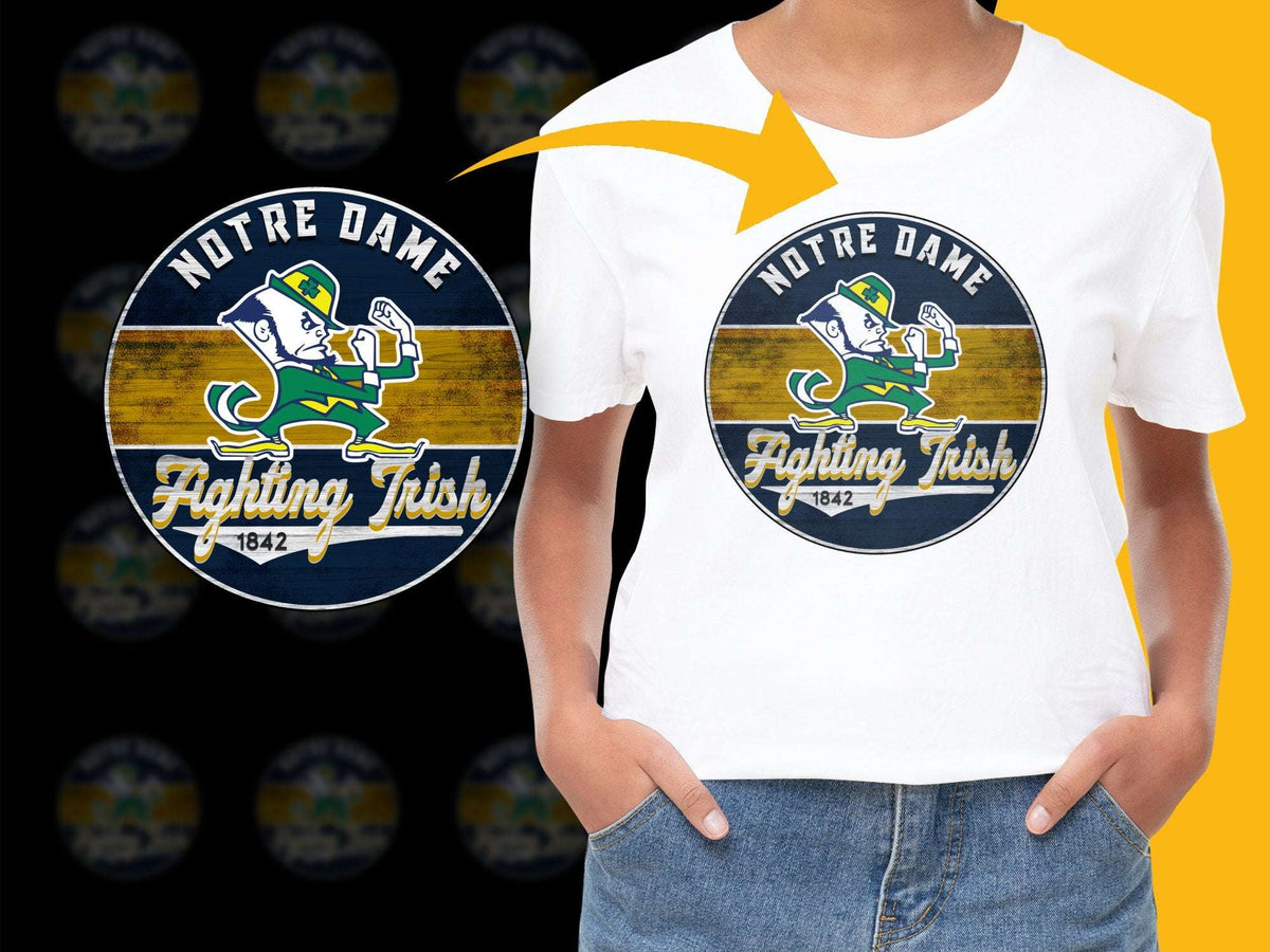 Notre Dame Fighting Irish T-Shirt, Vintage Logo, College Sports Tee, Yellow and Blue, Unisex Sizes