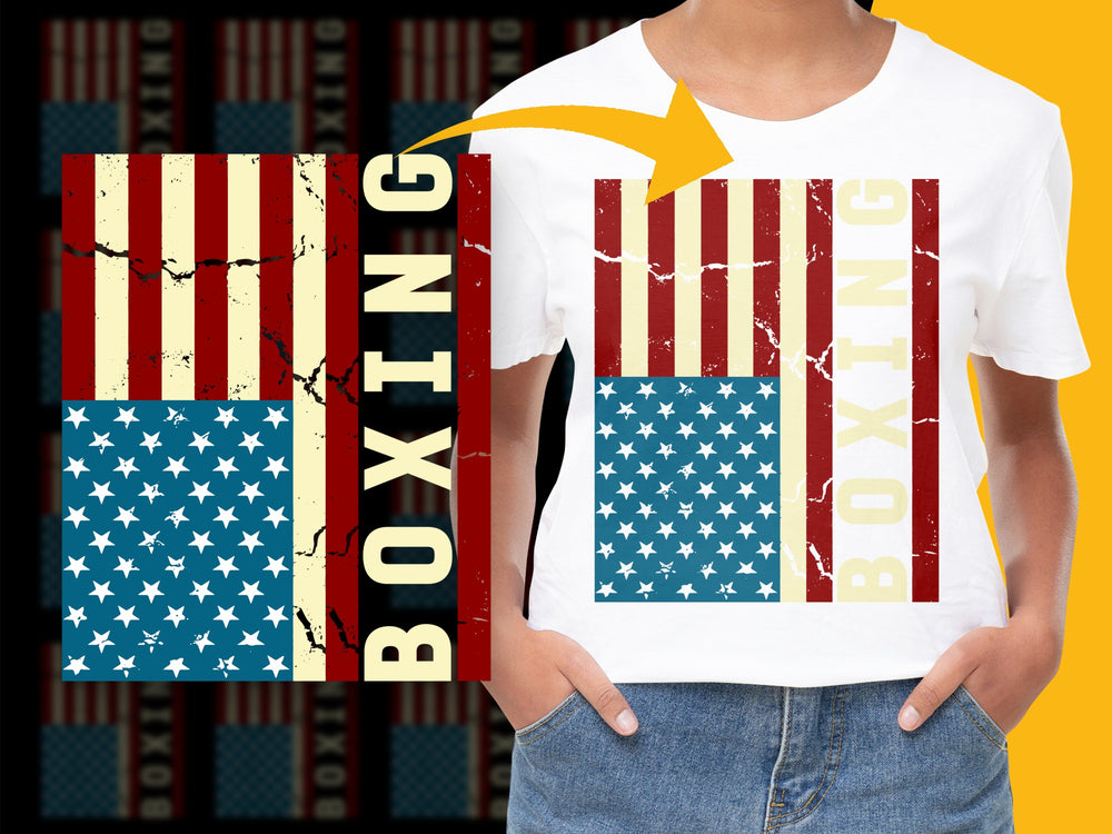Vintage American Flag Boxing Graphic T-Shirt, Patriotic Sports Tee, Distressed Print, Unisex Casual Wear