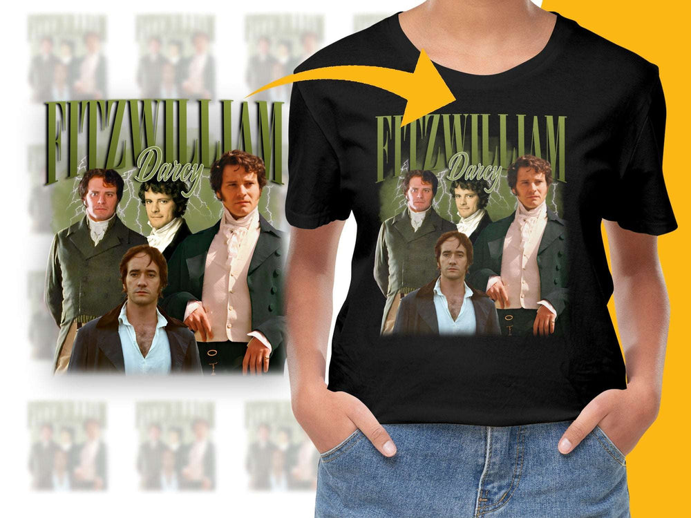 Fitzwilliam Darcy T-Shirt, Jane Austen Pride and Prejudice Fan Tee, Mr. Darcy Collage Graphic Shirt