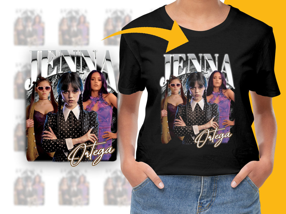 Jenna Ortega Inspired Graphic T-Shirt, Trendy Celebrity Photo Collage Tee, Fashionable Women's Casual Top
