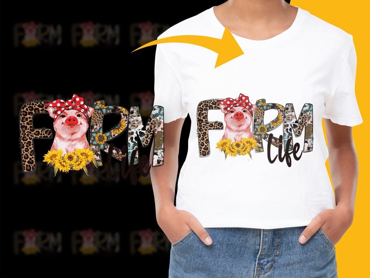 Farm Life T-Shirt, Cute Pig Graphic, Sunflower Print, Animal Lover Gift, Casual Cotton Tee