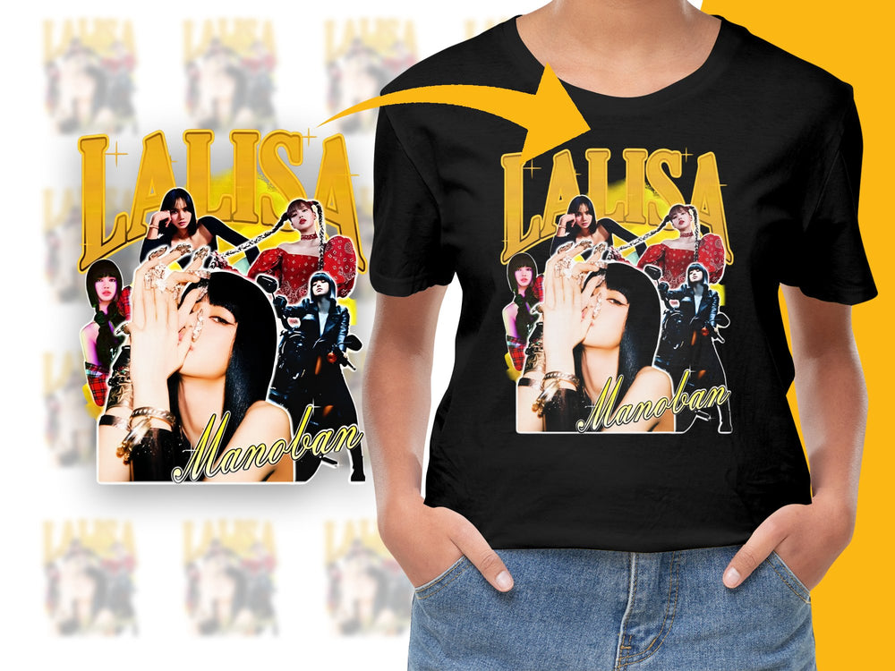 Lisa Manoban Graphic T-Shirt, Kpop Star Photo Collage Tee, Trendy Pop Music Fan Apparel, Stylish Fashion Top