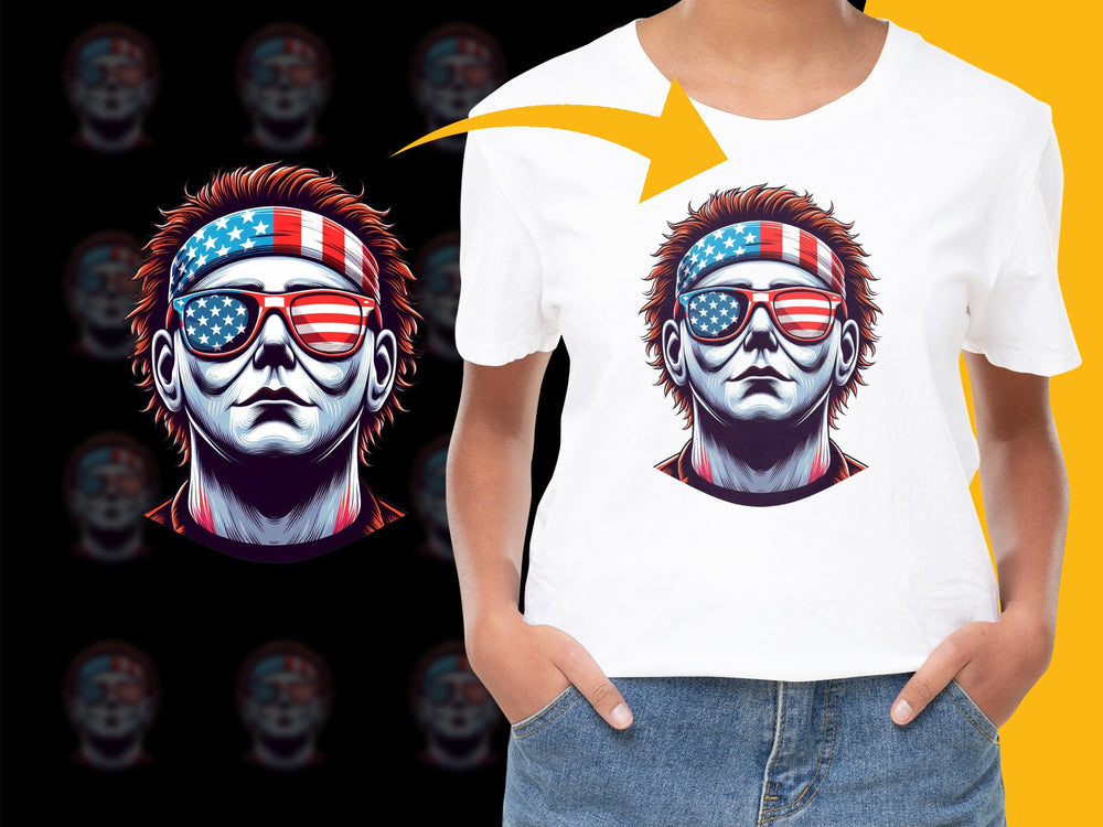 Patriotic T-Shirt with American Flag Bandana and Sunglasses, Cool Graphic Tee, Unisex Fashion Top