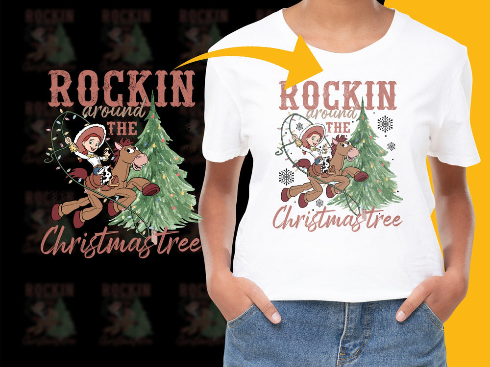 Kids Christmas T-Shirt, Rockin Around the Christmas Tree, Cute Reindeer Graphic Tee, Festive Holiday Shirt for Children