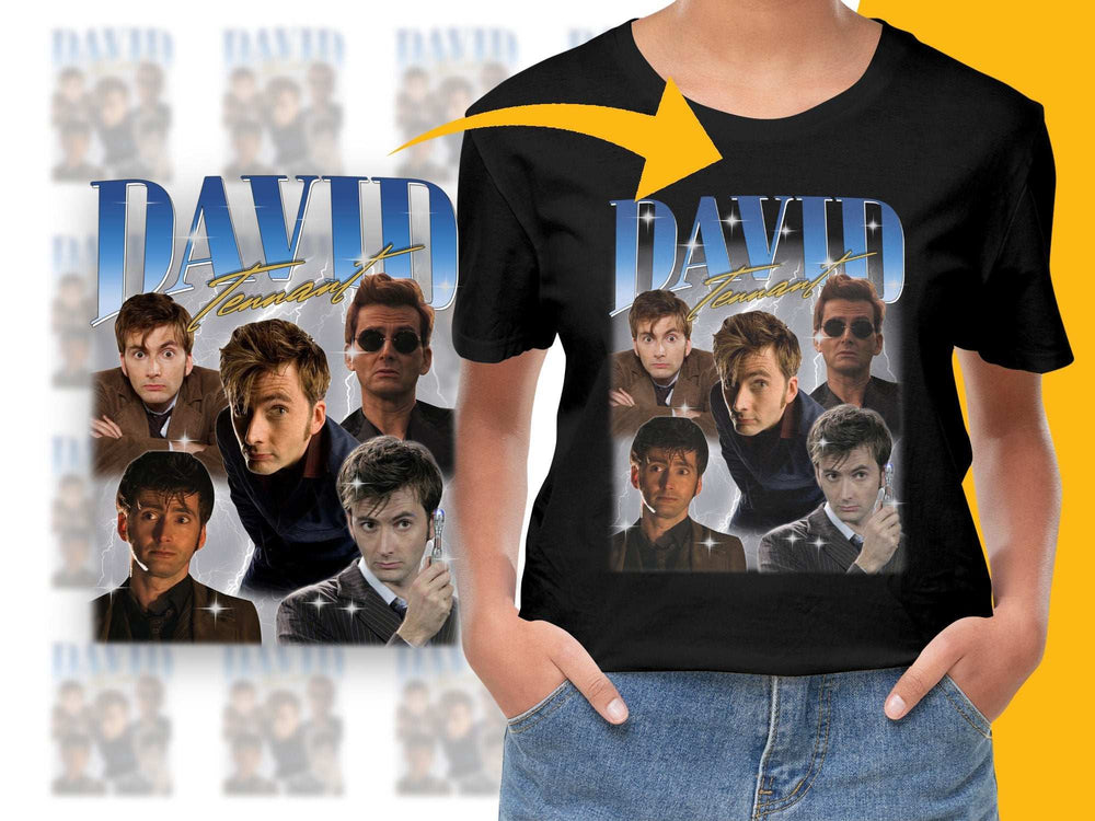 David Tennant Collage T-Shirt, Classic Fan Apparel, TV Show Graphic Tee, Unisex Black Shirt