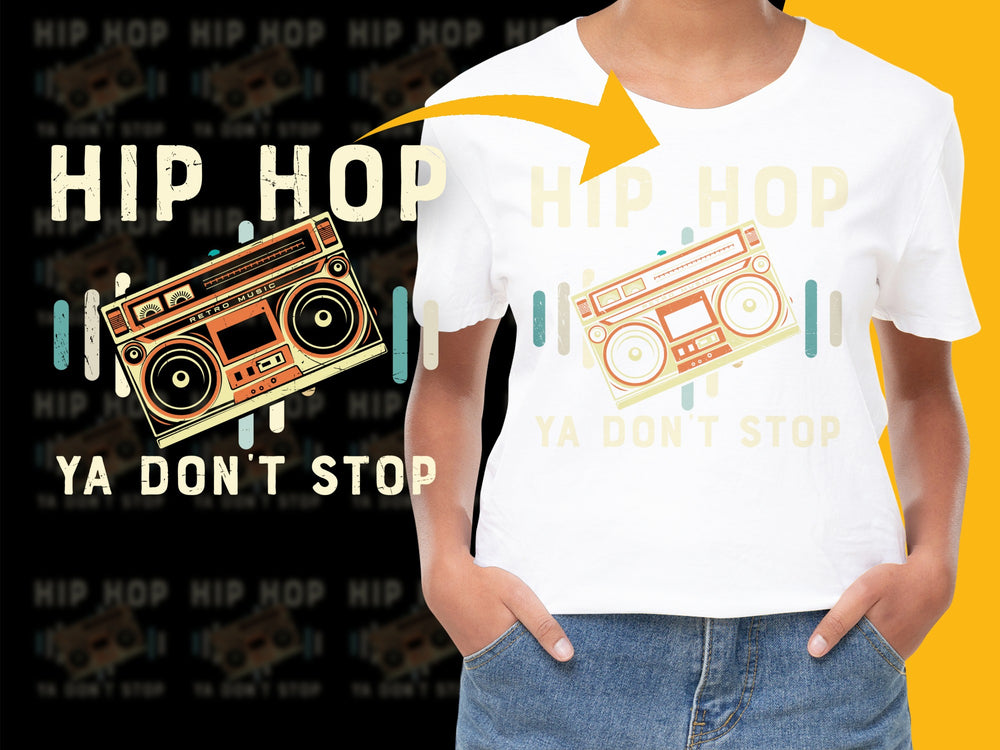 Hip Hop Graphic T-Shirt, Retro Boombox Design, Unisex White Tee, Vintage Cassette Player, Street Style Clothing, Music Lover Gift