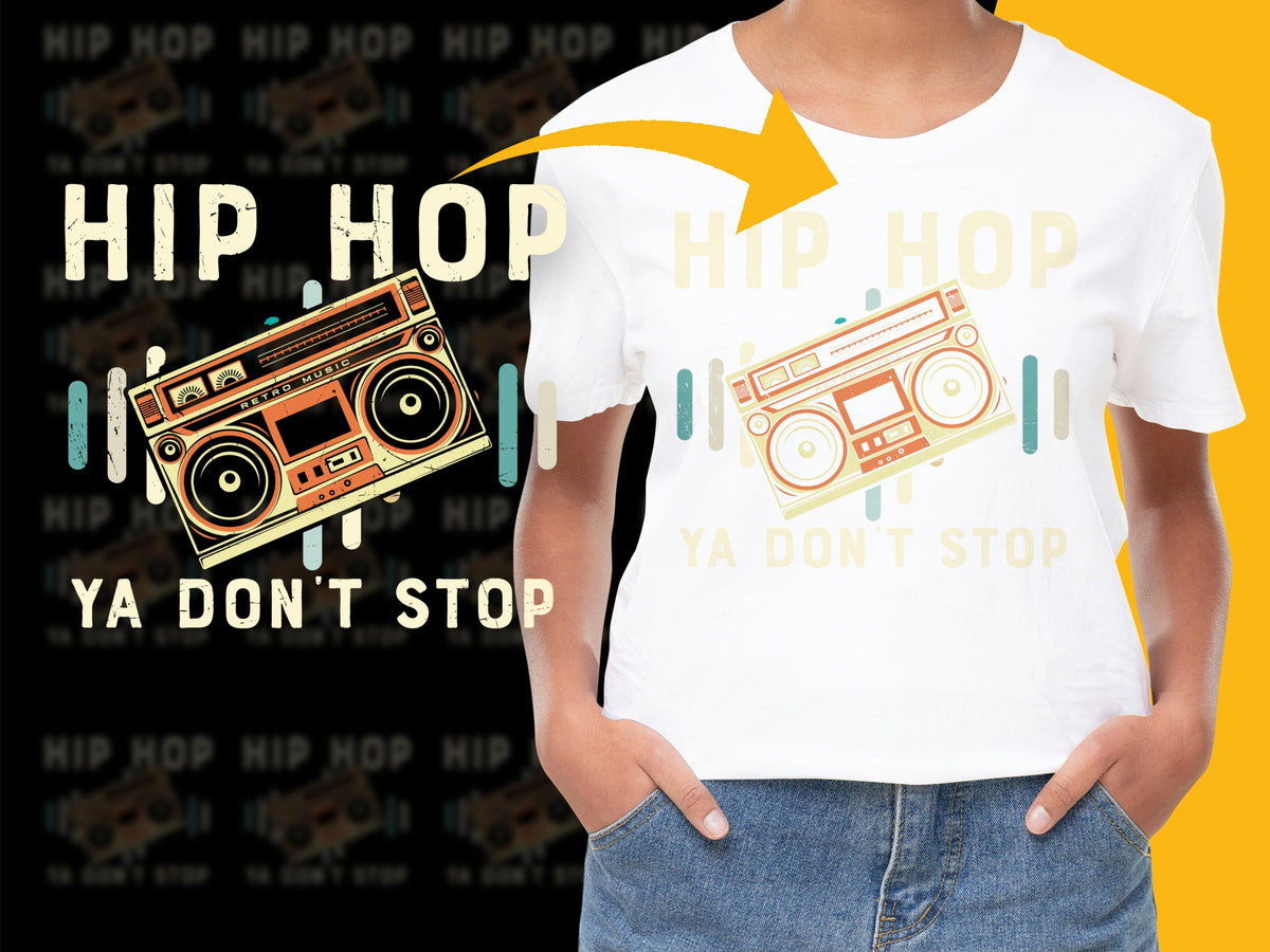Hip Hop Graphic T-Shirt, Retro Boombox Design, Unisex White Tee, Vintage Cassette Player, Street Style Clothing, Music Lover Gift