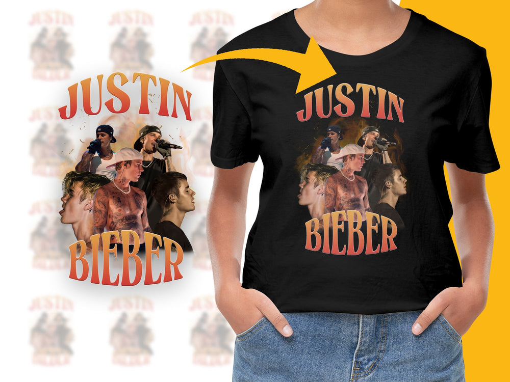 Justin Bieber Collage T-Shirt, Pop Music Fan Merch, Graphic Tee for Concerts, Trendy Artist Apparel