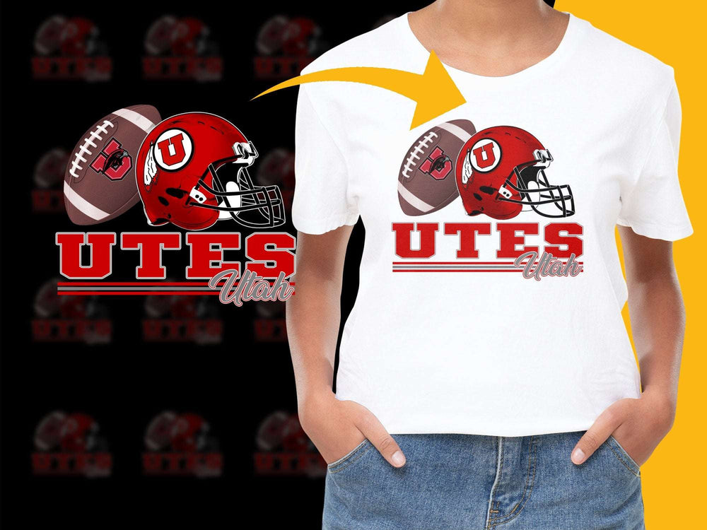 Utah Utes Football Graphic T-Shirt, College Team Sports Tee, Fan Gear Apparel, Red and White Design