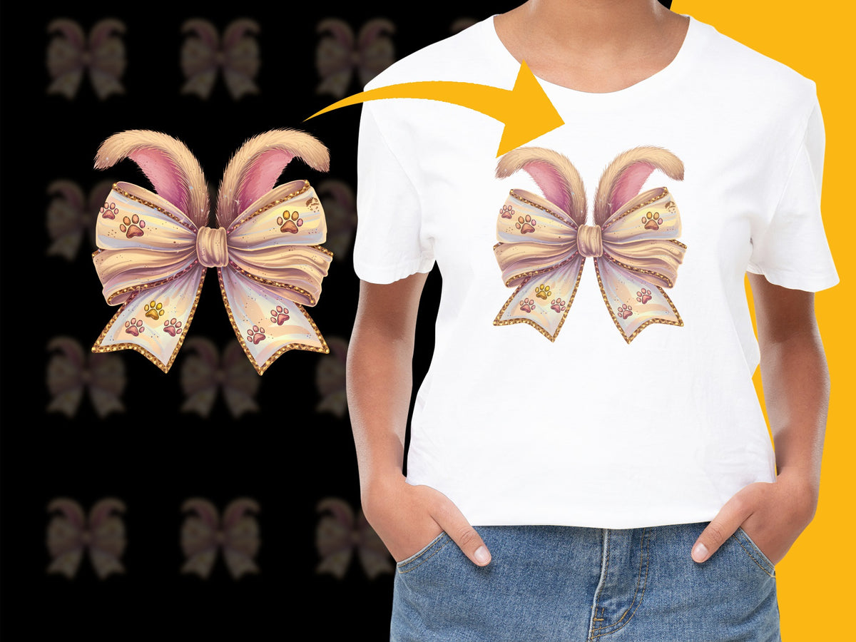 Women's Floral Bow T-Shirt, Elegant Graphic Tee, Spring Fashion Top, Unique Flower Design Shirt