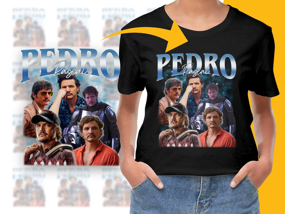 Pedro Pascal Fan T-Shirt, Collage of Movie Characters, Unisex Graphic Tee, Gift for Fans