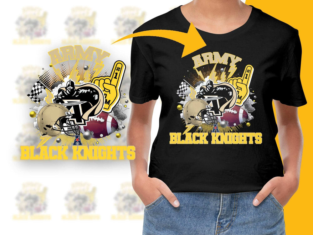Army Black Knights Graphic T-Shirt, Bold Sports Design, Football Fan Apparel, Unisex Black Tee