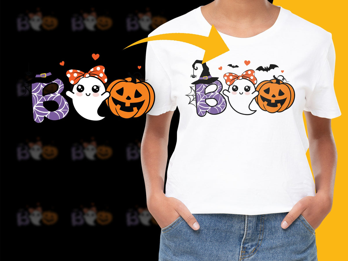 Cute Halloween T-Shirt, Ghost and Pumpkin Graphic, Kids Spooky Tee, Fun October Apparel, Ghostly Design