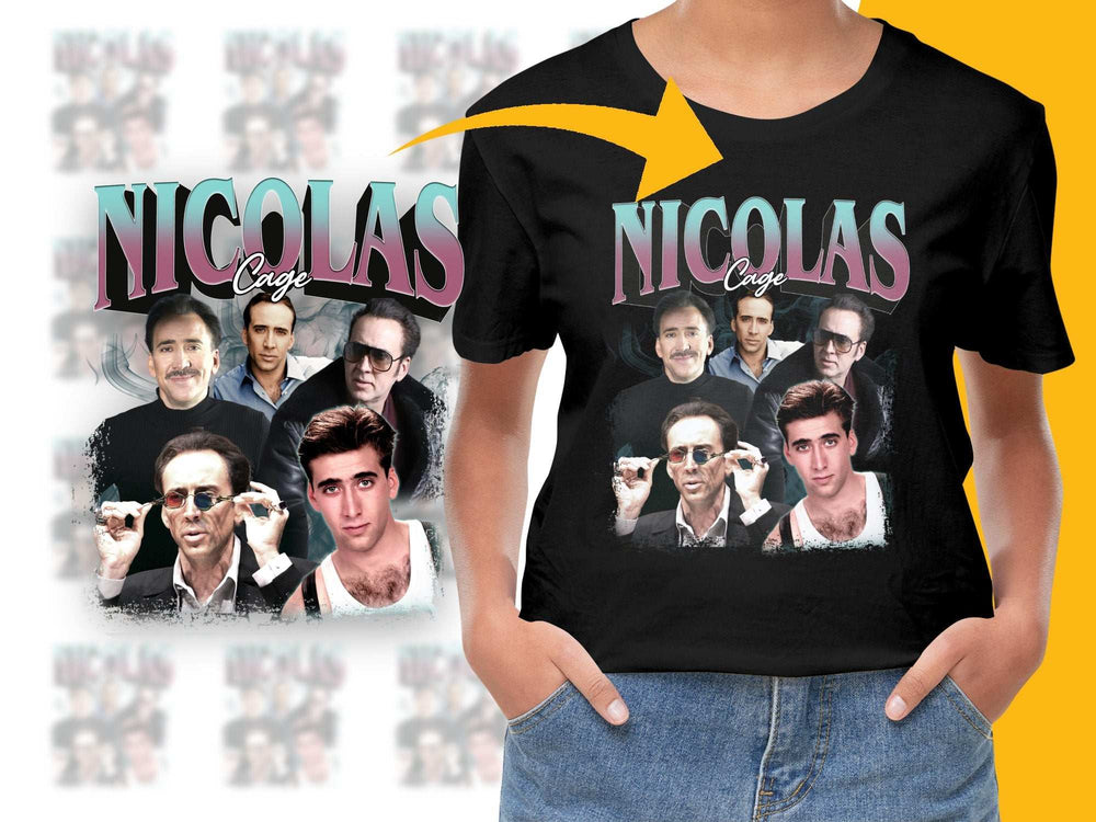 Nicolas Cage Movie Icons Graphic T-Shirt, Vintage Style Actor Tee, Pop Culture Apparel, Unisex Fashion Top
