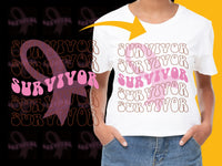 Load image into Gallery viewer, Survivor Graphic T-Shirt, Pink Cancer Awareness Ribbon Tee, Inspirational Fight Shirt