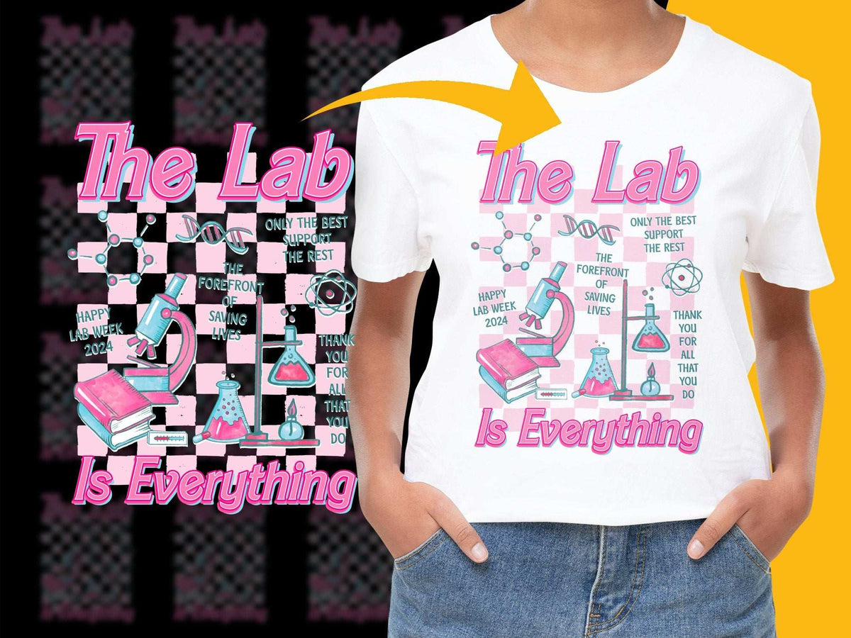 Women's White Graphic Tee Lab Theme Pink Science Tools Fun Fashion T-Shirt