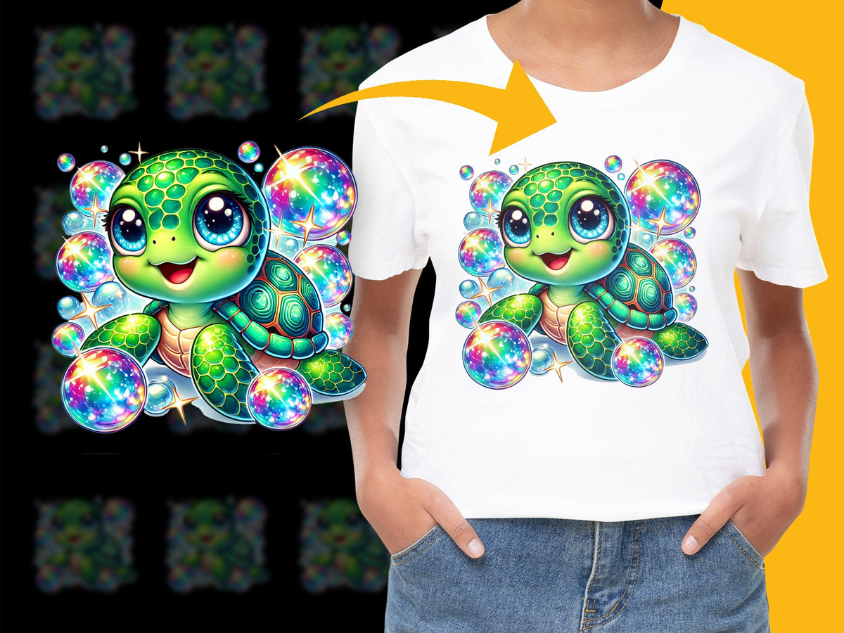 Colorful Bubble Turtle Graphic T-Shirt, Cute Animal Design Tee, Vibrant Kids' Fashion, Unisex Casual Top