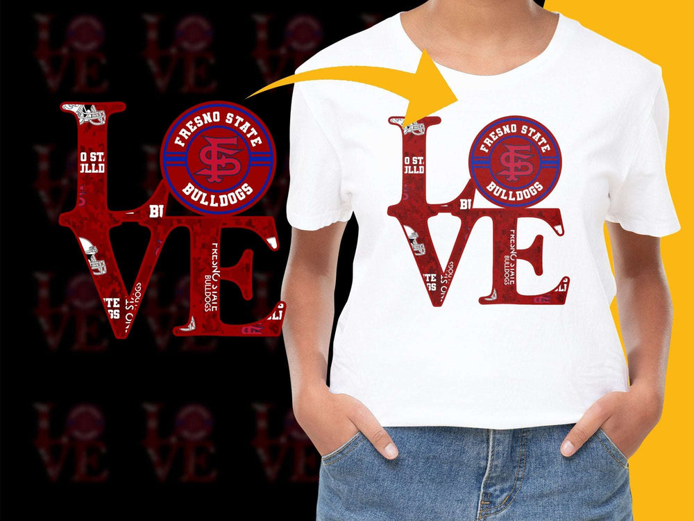 Fresno State Bulldogs Love Graphic T-Shirt, Red and White College Apparel, Casual Wear, Trendy University Fan Tee