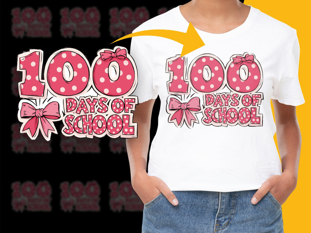 Kids 100 Days of School T-Shirt, Cute Apple and Ribbon Design, Colorful Celebration Tee for Children