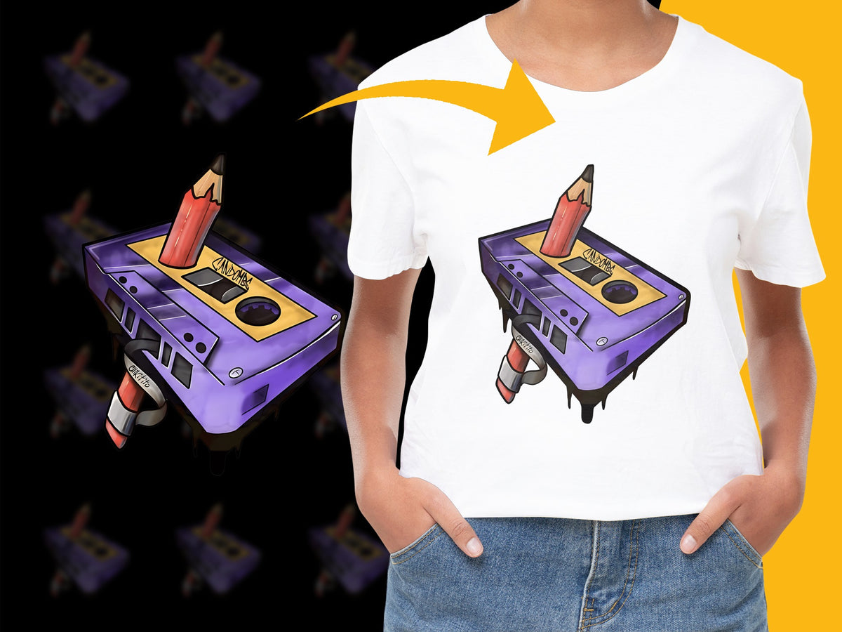 Kids Graphic Tee, Cartoon Pencil Rocket Design, Colorful Space Theme T-Shirt, Casual Cotton Top