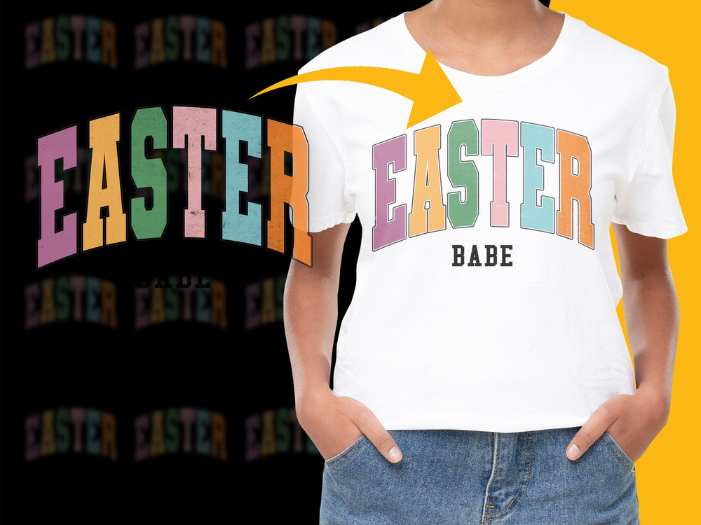 Easter Babe T-Shirt for Women, Colorful Spring Holiday Casual Wear, Trendy Easter Outfit Idea