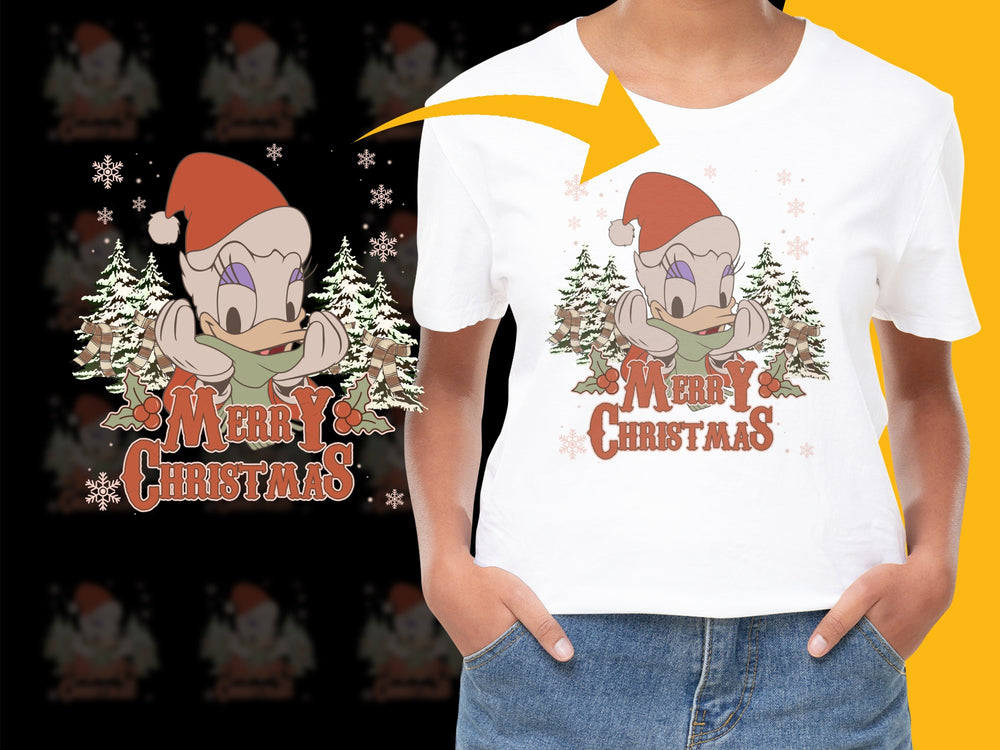 Kids Christmas T-Shirt, Cute Cartoon Duck Holiday Tee, Festive Children's Apparel with Santa Hat Design