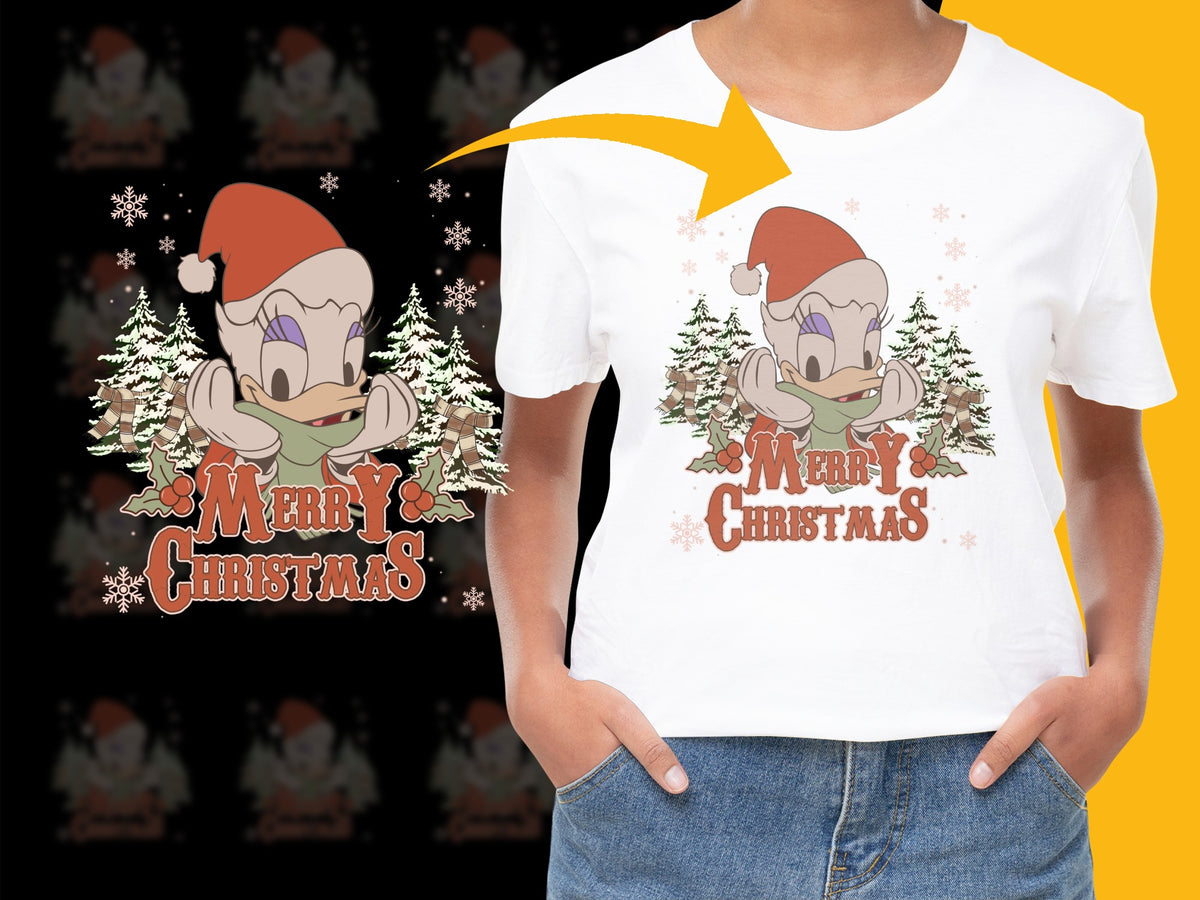 Kids Christmas T-Shirt, Cute Cartoon Duck Holiday Tee, Festive Children's Apparel with Santa Hat Design