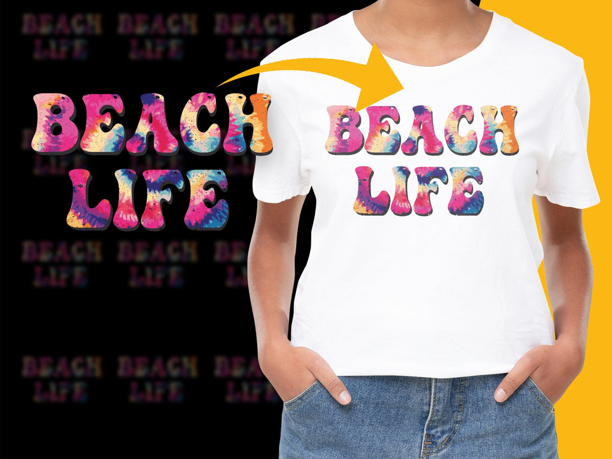 Colorful Beach Life T-Shirt, Summer Vacation Casual Style, Vibrant Watercolor Print, Women's Fashion Top