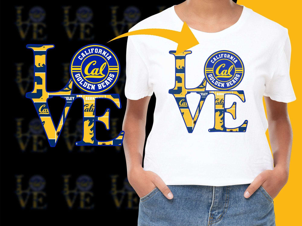 California Golden Bears Love Graphic T-Shirt, College Sports Fan Apparel, Trendy Casual White Tee