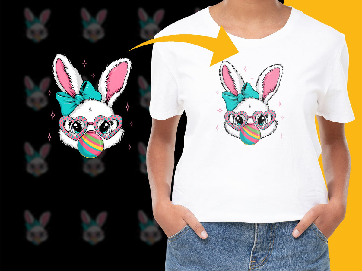 Cute Bunny Face Mask T-Shirt, Whimsical Rabbit Graphic Tee, Cartoon Animal Kids and Adult Size Tops