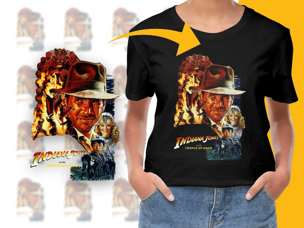 Indiana Jones Temple of Doom Movie Graphic T-Shirt, Vintage Style Tee, Retro Film Merchandise, Unisex Black Shirt
