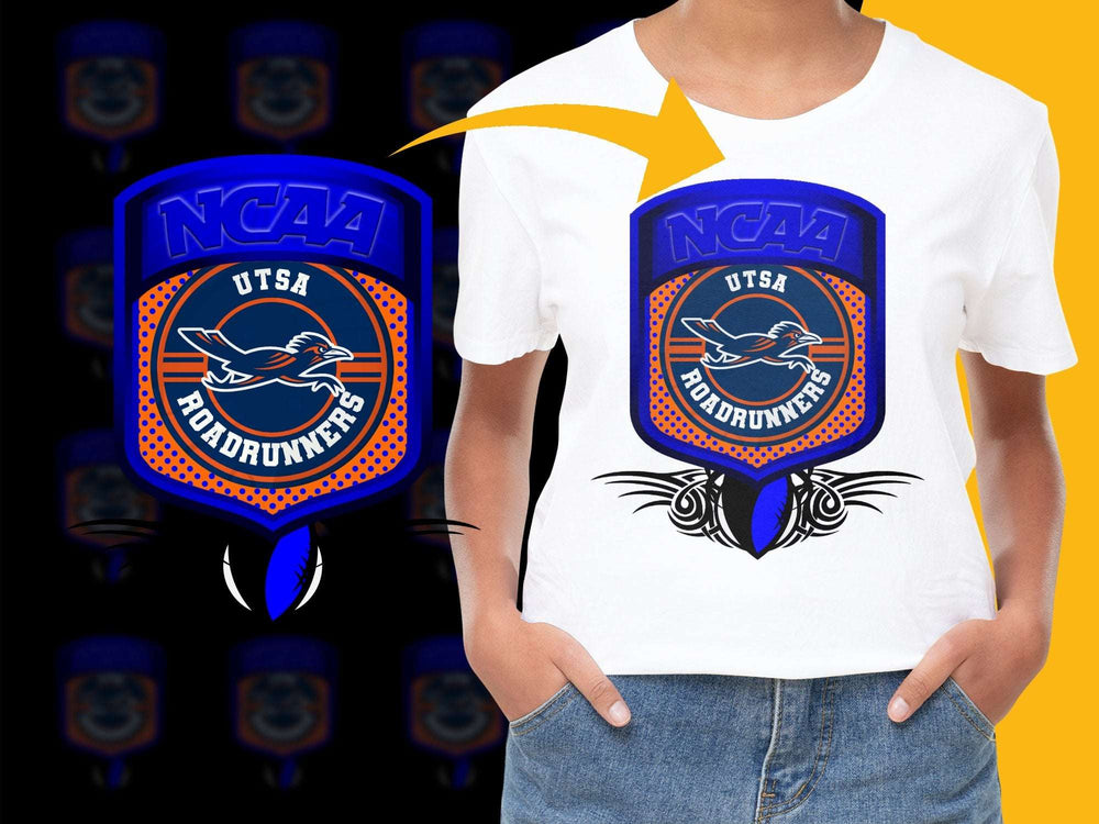 UTSA Roadrunners Iron-On Patch and T-Shirt Combo, NCAA Team Logo, Blue Apparel