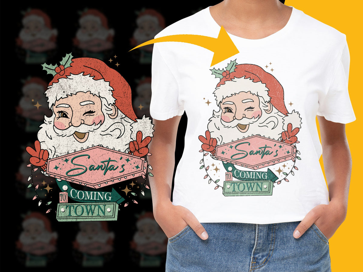 Santa's Coming to Town Christmas T-Shirt, Festive Holiday Graphic Tee, Unisex Adult and Kids Sizes
