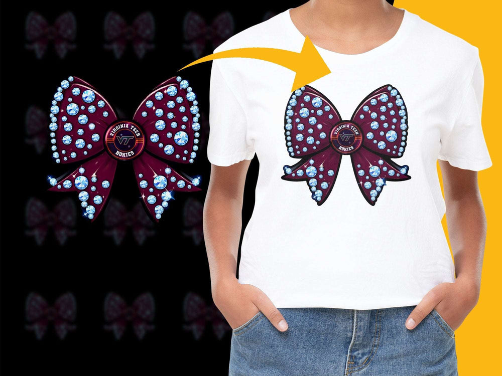 Kids Cheerleading Bow T-Shirt, Rhinestone Embellished, Maroon and White, Casual Wear, Gift for Girls