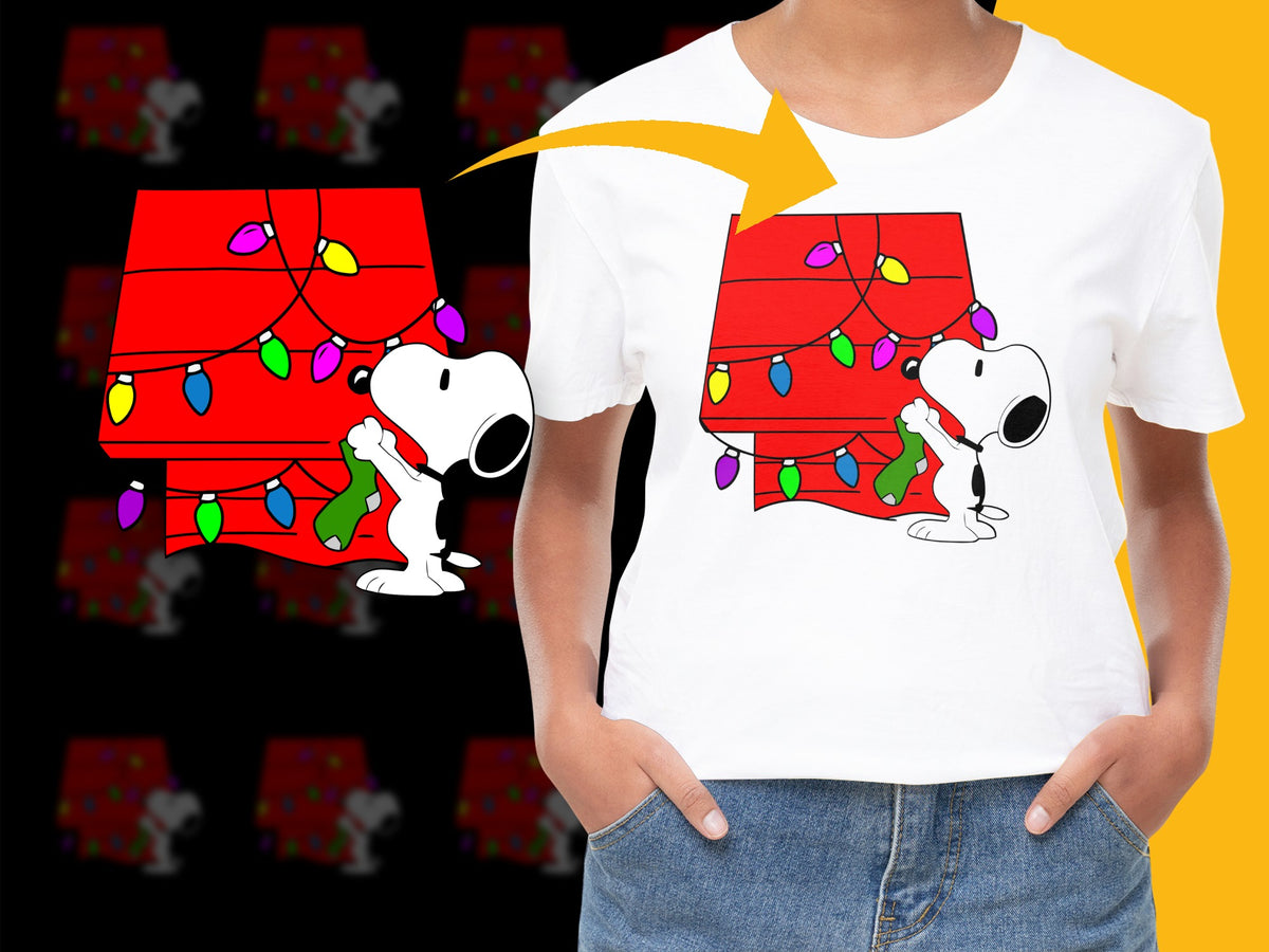Kids Snoopy Christmas Lights Graphic T-Shirt, Cute Holiday Tee, Colorful Festive Apparel, Unisex Children’s Clothing