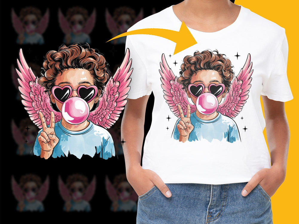 Trendy Angel Wings Graphic T-Shirt, Stylish Cartoon Print, Casual Summer Top, Unisex Fashion Tee