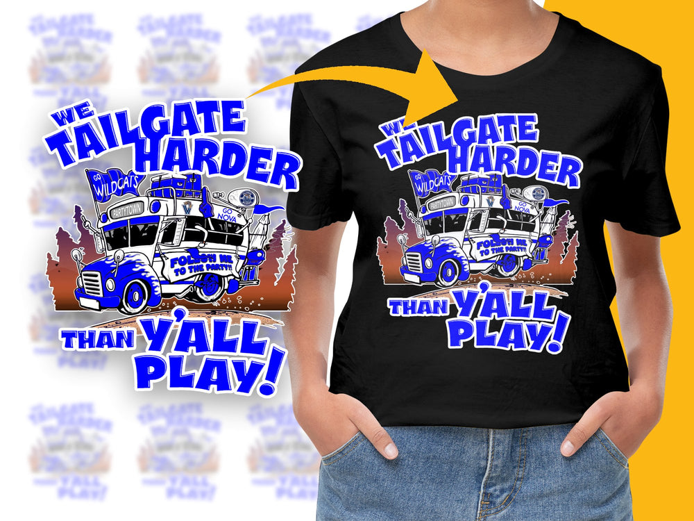 Tailgate Harder Than Y'all Play T-Shirt, Vintage Truck Graphic, Sports Fan Tee, Unisex Black Shirt