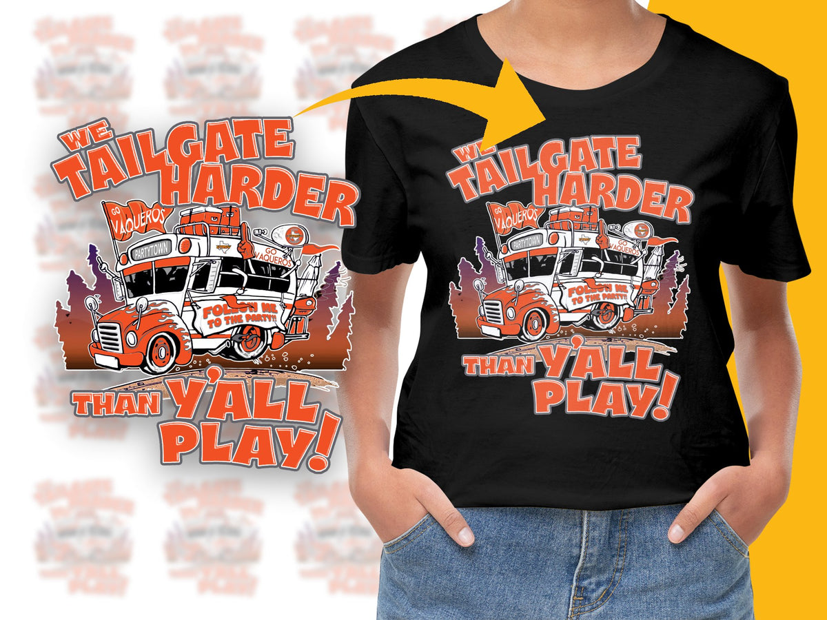 Tailgate Party T-Shirt, Vintage Truck Design, Football Fan Tee, 'We Tailgate Harder Than Y'all Play' Graphic Shirt