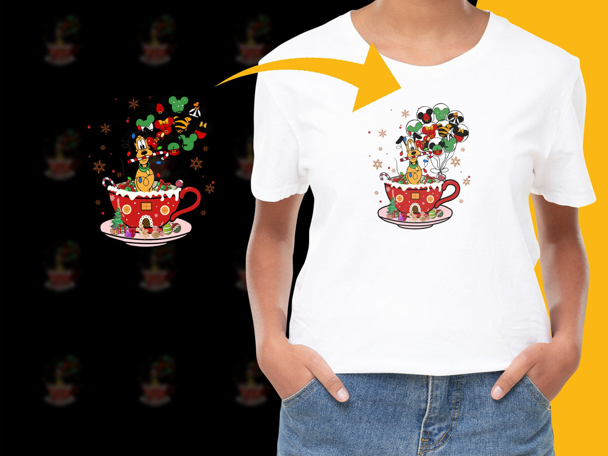 Cute Holiday Coffee Mug T-Shirt, Christmas Cat Graphic Tee, Festive Winter Apparel for Women and Men